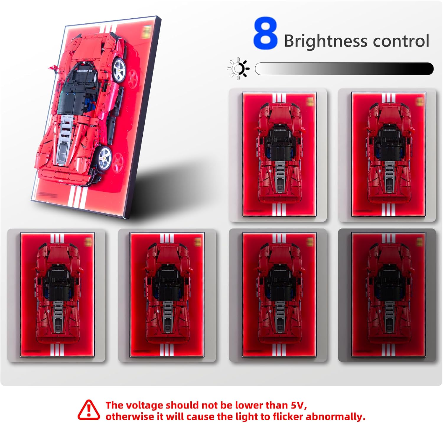 Display Wallboard with RGB LED Lights Compatible with Lego Technic Ferrari Daytona SP3 42143 Race Car Model Building Kit - Adult Collectibles Wall Mount for Home or Office Décor (No Car)