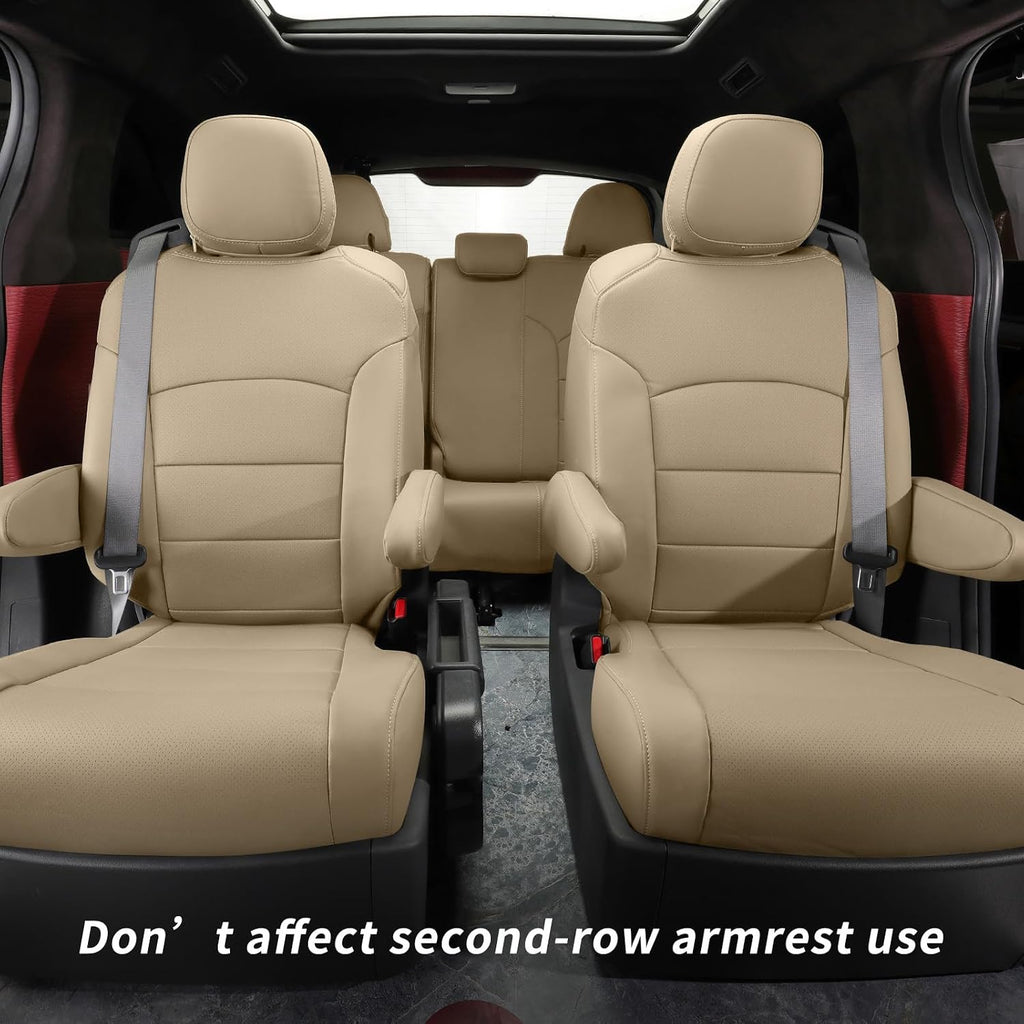 coverdream Custom Seat Covers for 2021-2026 Toyota Sienna Limited,Platinum,7-Seater,2nd Row Captain Seats w/Leg Rest,Full Set Waterproof Faux Leather Car Seat Protector (Beige)