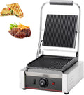 Commercial Panini Press with Grooved Grill Sandwich Maker Machine Electric Contact Grilled Cheese Machine Tuna Melt Omelets Non-Stick Cooking Surface Temperature Control,1800W