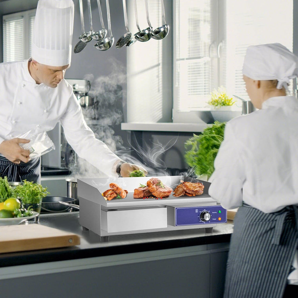 Happygrill 22' Commercial Electric Griddle, Stainless Steel Flat Top Grill w/Adjustable Temperature Control 122℉-572℉, Complete Accessories, 2000 W Electric Countertop Griddle for Kitchen Restaurant