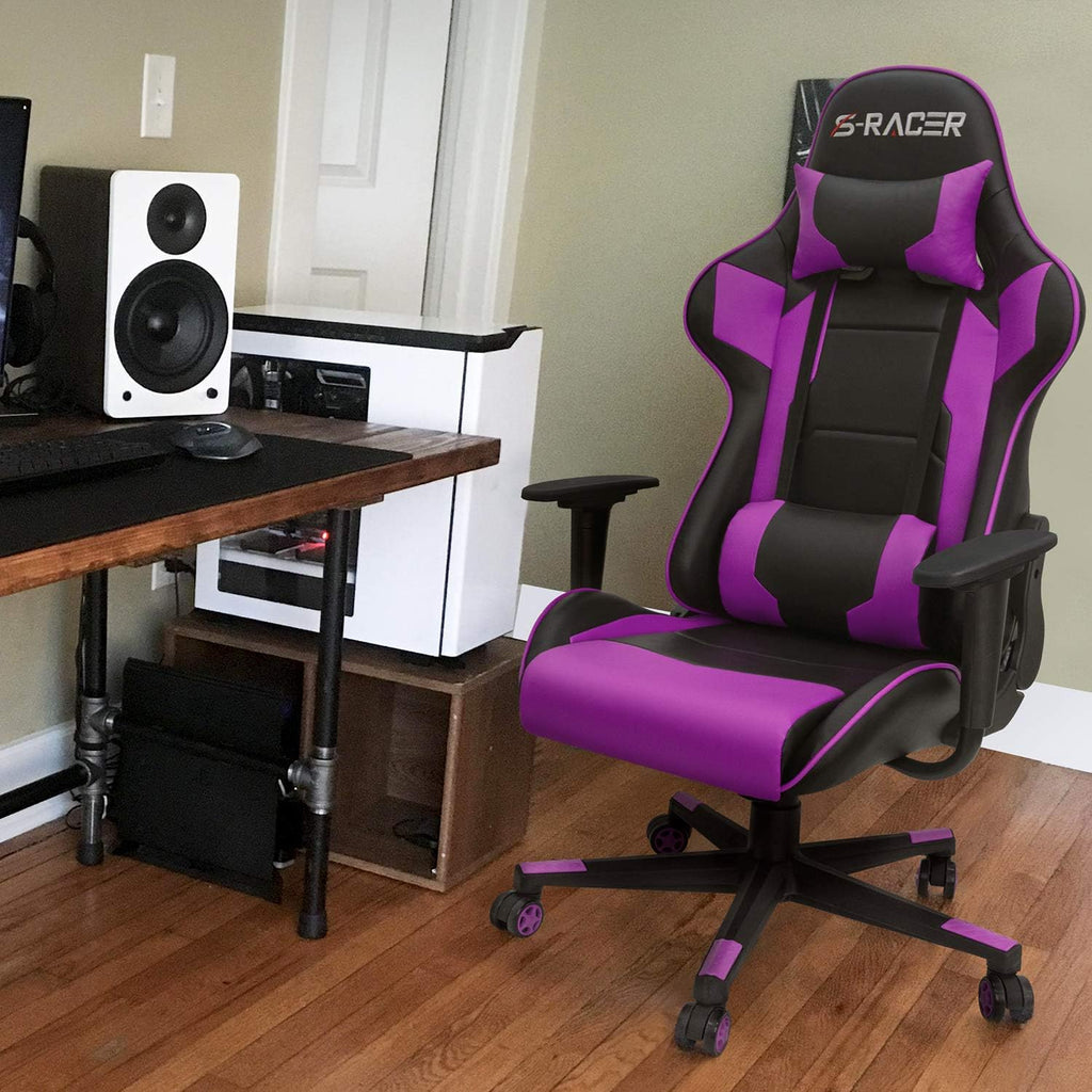 Homall Gaming Chair, Office Chair High Back Computer Chair Leather Desk Chair Racing Executive Ergonomic Adjustable Swivel Task Chair with Headrest and Lumbar Support (Violet)