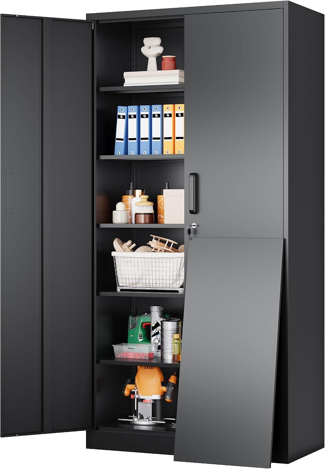 SISESOL Wide & Deep Metal Storage Cabinet with 2 Doors and 6 Shelves,72x36x18 Garage Storage Cabinet,Tall Black Locking Metal Cabinets with Lock,Steel Locked Cabinets for Home,Office,Garage,School