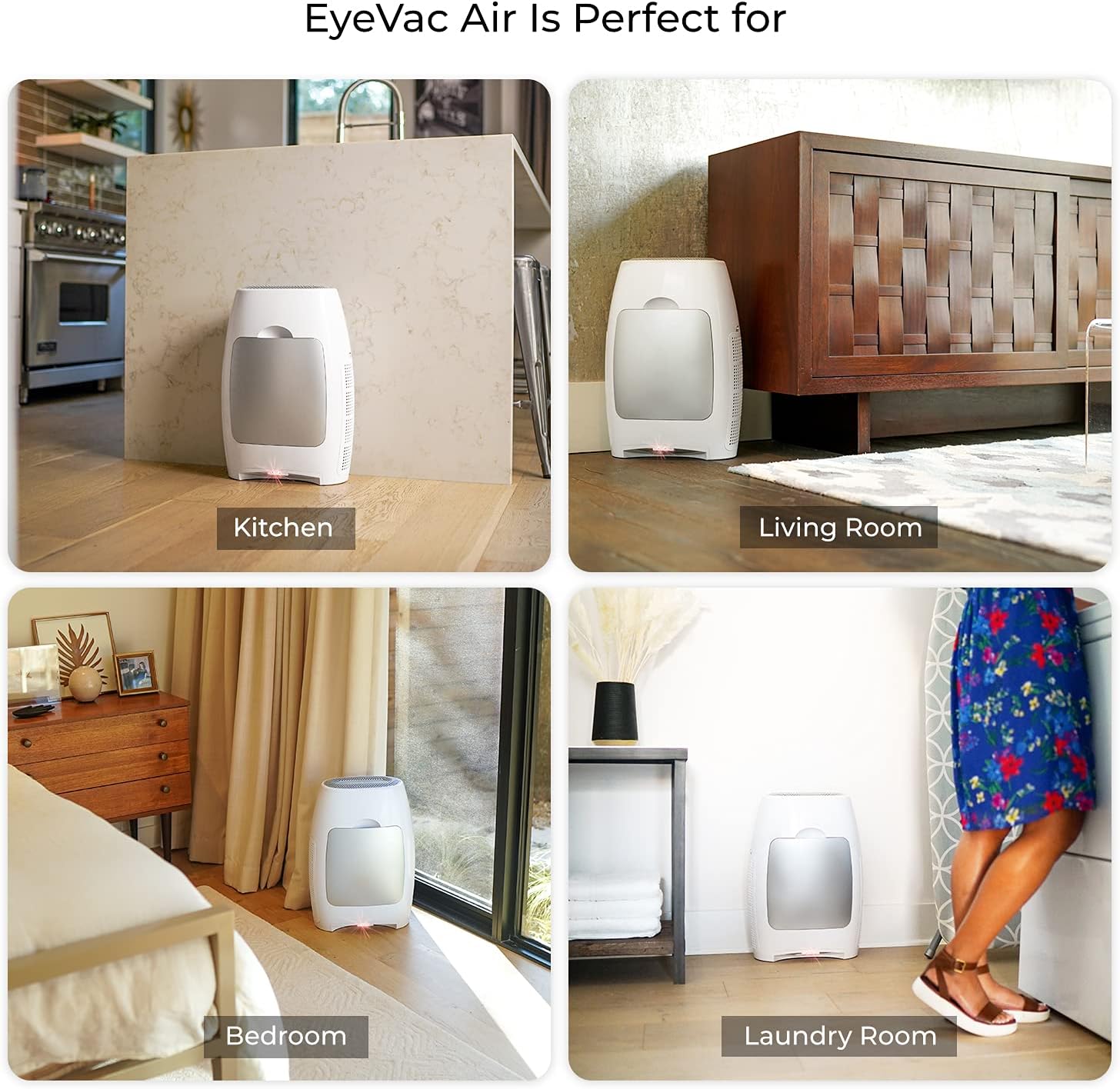 EyeVac Air 2-in-1 HEPA Air Purifier & Touchless Vacuum Automatic Dustpan - Ultra Fast & Powerful - Covers 600 Sq ft - Corded Canister Vacuum, Bagless, Automatic Sensors, 1000 Watt (White/White)