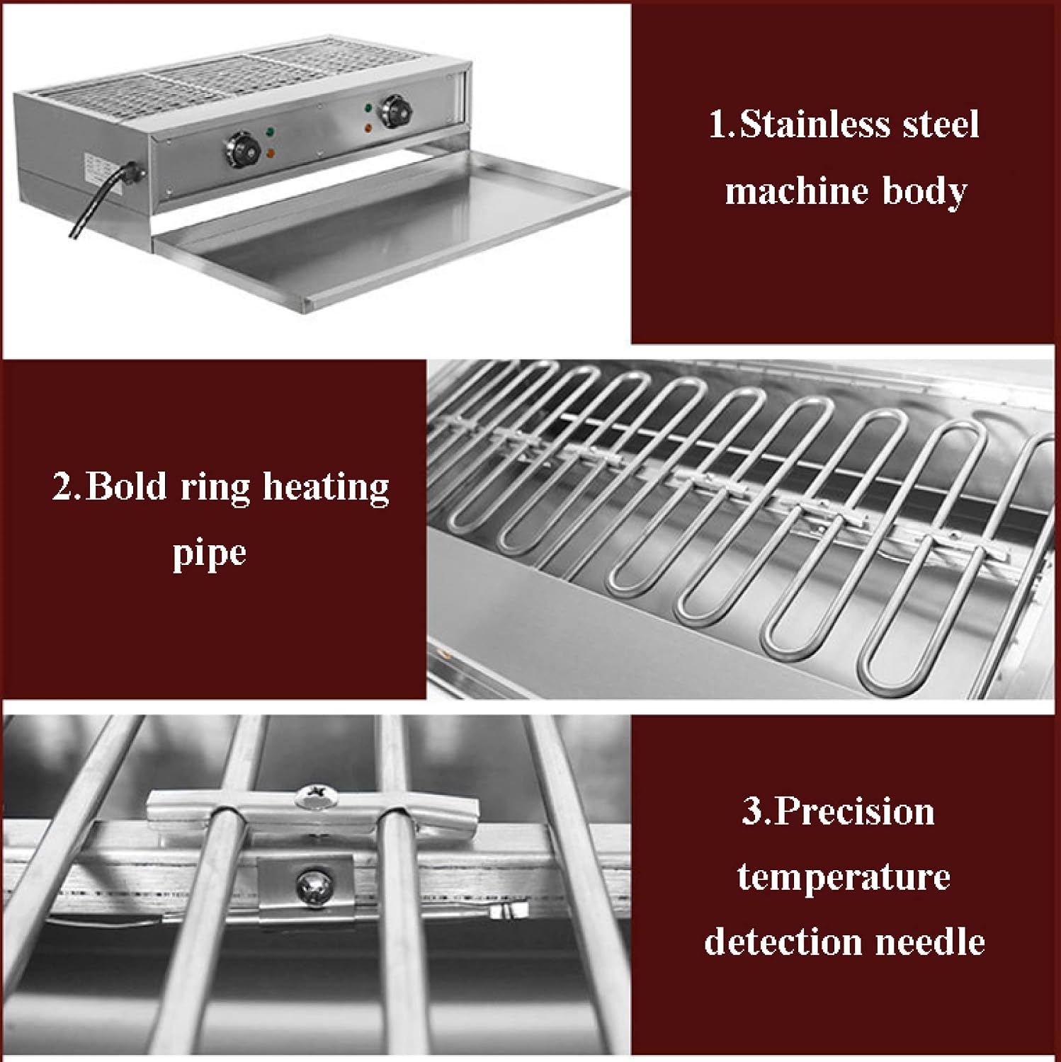 Commercial Stainless Steel Electric Griddle Grill/Smokeless Barbecue Oven with Adjustable Thermostatic Control for Grilled Cheese, Bacon, Sausage
