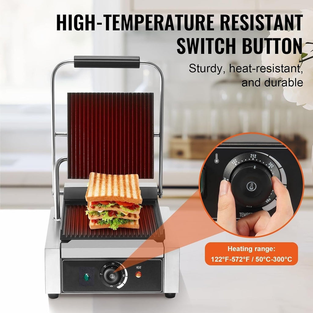 Electric Contact Grill, 50°C~300°C Dual-Sided Electric Griddle Machine, Electric Sandwich Steak Maker, Thickened Stainless Steel, With Anti-Scalding Handle(220V)