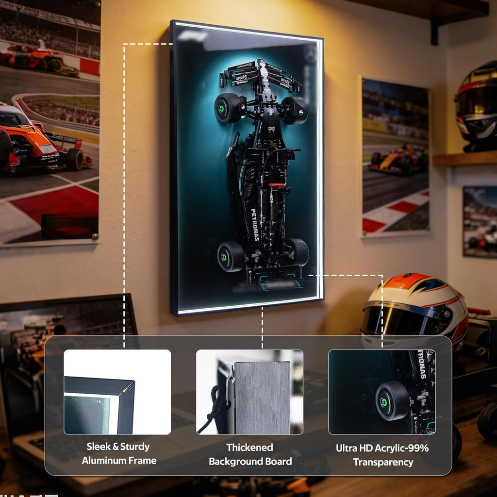 Display Wallboard for Lego Technic Mercedes F1 W14 E Performance Model Car 42171,Display Board with LED Lights,Adult Collectibles Wall Mount,Gift Idea, Home Decor(No Car Included)