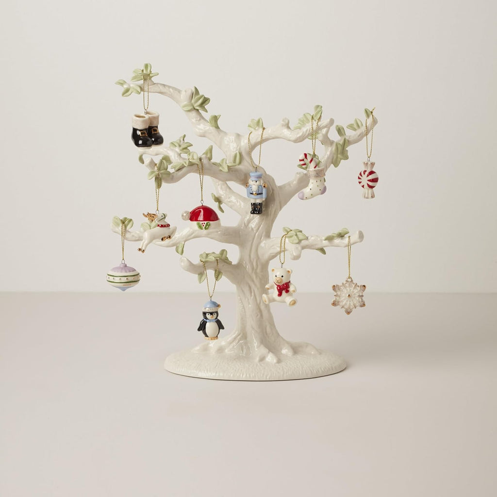 Lenox 868996 Christmas Memories 10-Piece Ornament & Tree Set, Display Stand