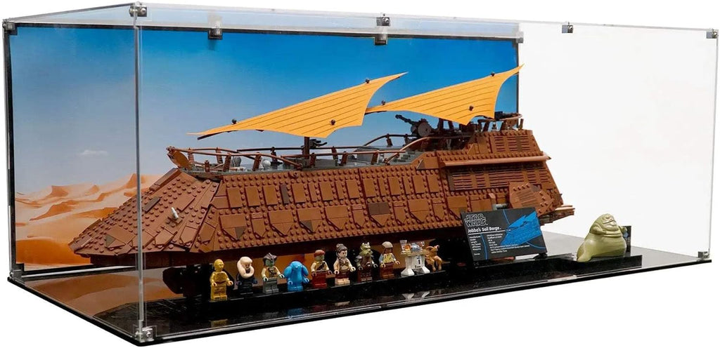 Display Case Compatible with Lego 75397 - Jabba's Sail Barge - Acrylic Dustproof Showcase with Pre-Printed Background - Set Not Included