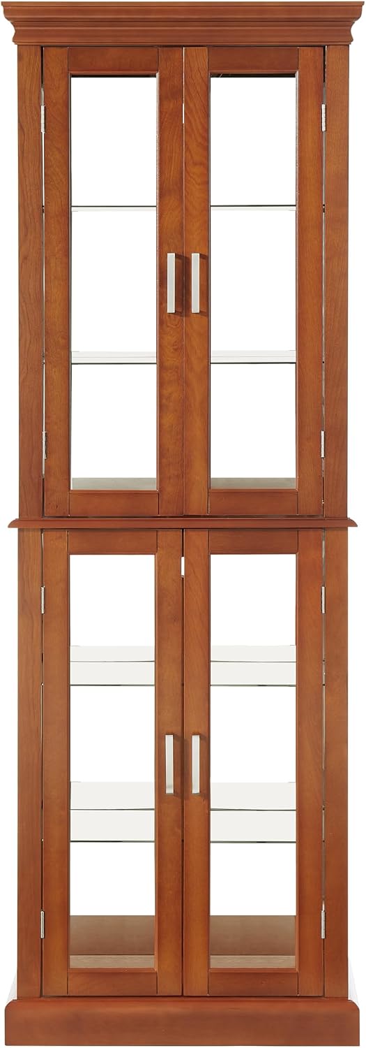 Lighted Wooden Display Curio Cabinet,Cabinet with Tempered Glass Door & 6 Shelves,Vintage 3 Side Glass,E26 Light Bulb Unincluded