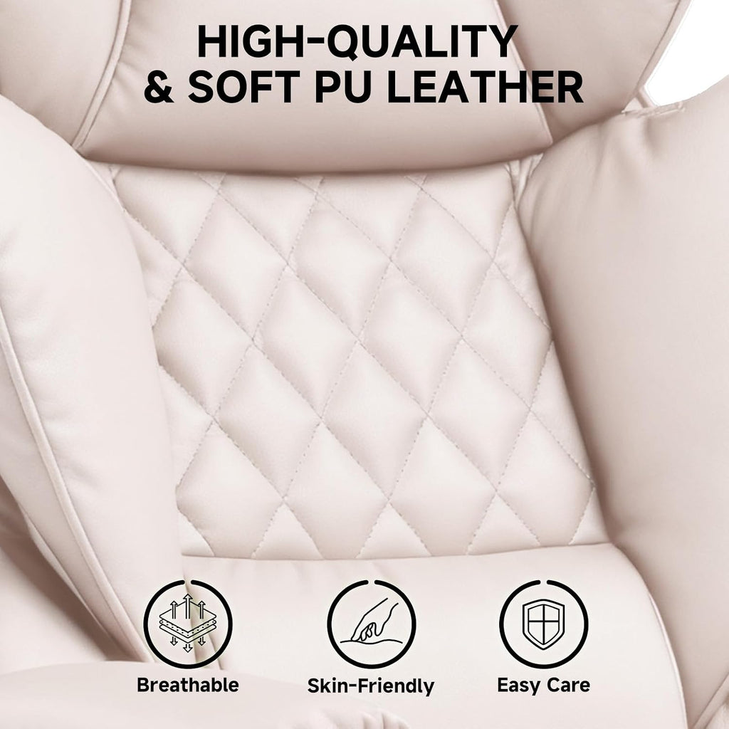 COMHOMA Big and Tall Office Chair, High Back Leather Gaming Chair with Footrest, Executive Ergonomic Office Chairs with Pocket Spring Lumbar Support and with Outward Fixed Soft Armrests