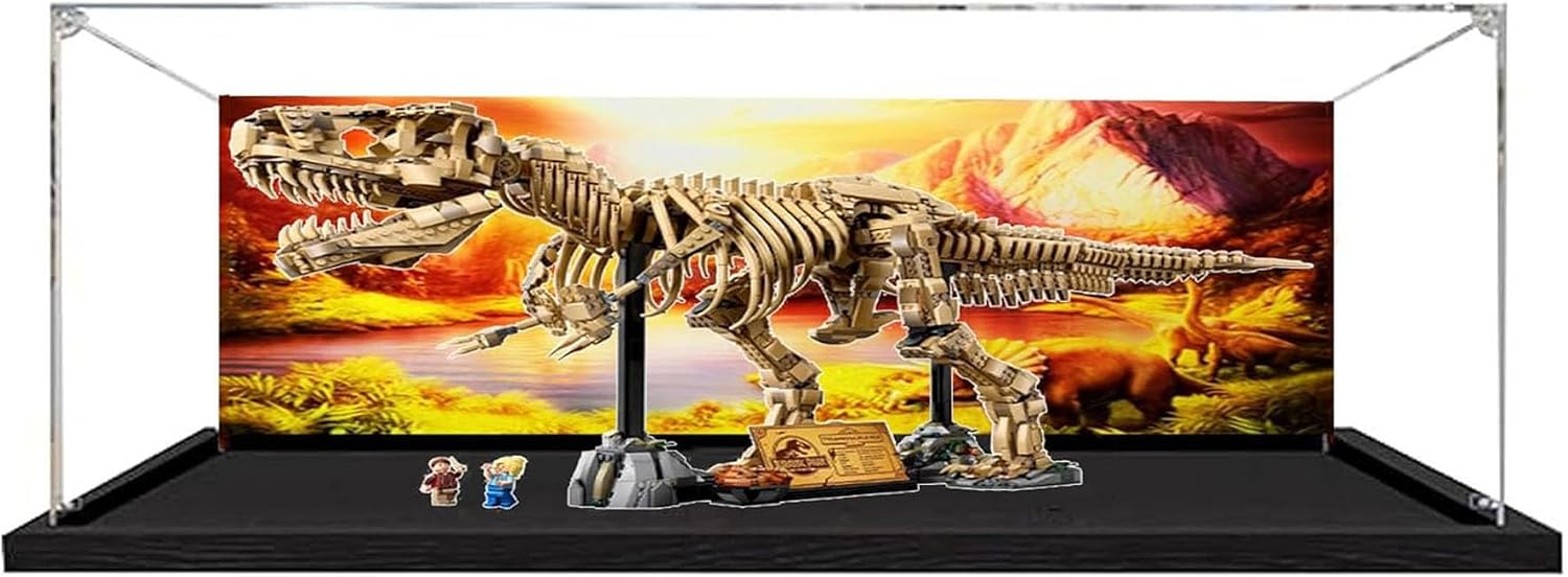 Acrylic Display Case for Lego 76968 Dinosaur Fossil Tyrannosaurus Rex, Dustproof Box, Storage Box, Transparent Box, Display Box Compatible with 76968 (Box Only) (Painted Background B)