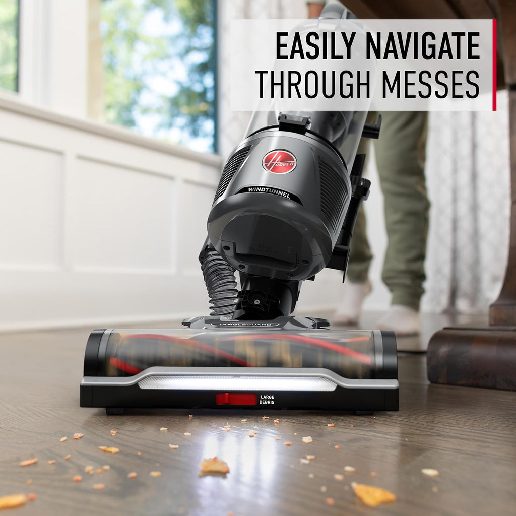 Hoover WindTunnel Tangle Guard Bagless Vacuum Cleaner, Corded Upright Vacuum, HEPA Media Filtration, Anti-Hair Wrap, Headlights, Swivel Steering, Corded Vacuum Cleaners for Home Use