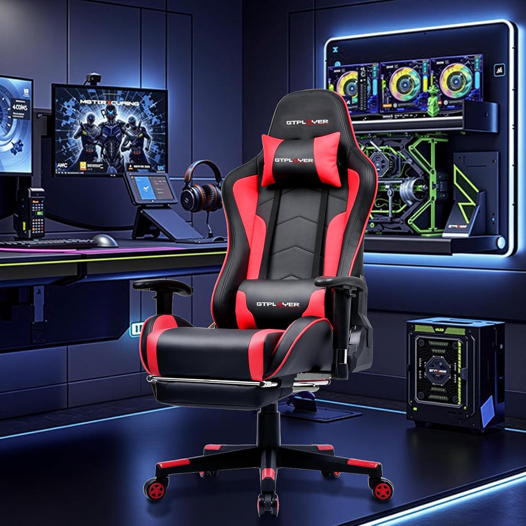 GTPLAYER Gaming Chair with Bluetooth Speakers, Adjustable Backrest and Height, 3D Armrests, Footrest, Ergonomic Computer Chair for Gamers (Brick Red)