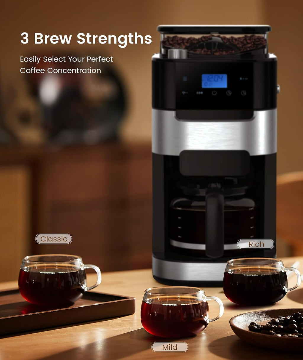 COWSAR 10-Cup Drip Coffee Maker with Built-In Grinder, 24-Hour Programmable, Adjustable Grind & Brew, Keep Warm Plate, 50oz Water Reservoir, Ideal for Home & Office - Black - Commercial Performance