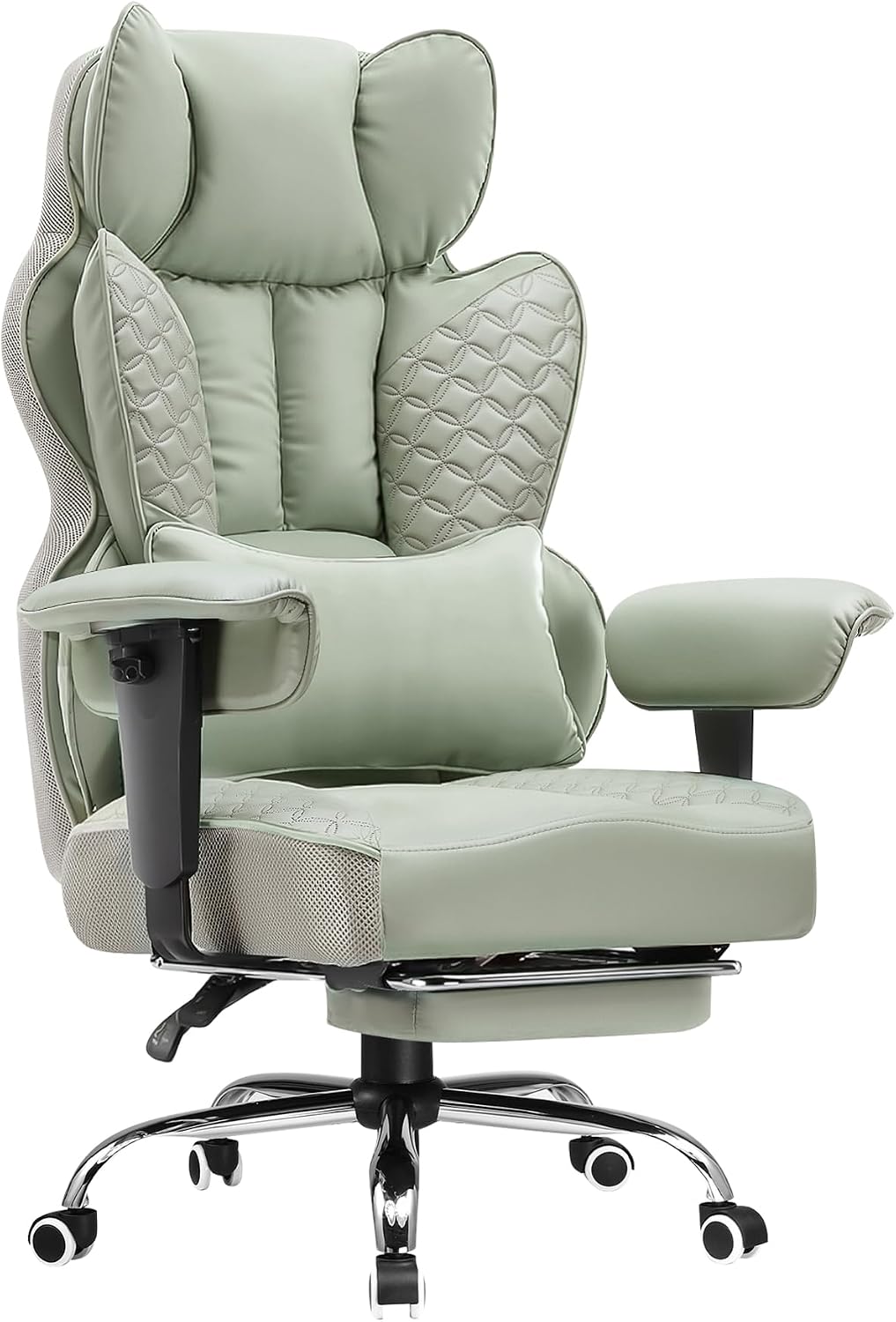 COMHOMA Big and Tall Office Chair Wide Ergonomic Gaming Chair with Deluxe Embossing Designed Leather with Foot Rest,150°Reclining Adjustable Armrests Pocket Spring Back Support and Pillow