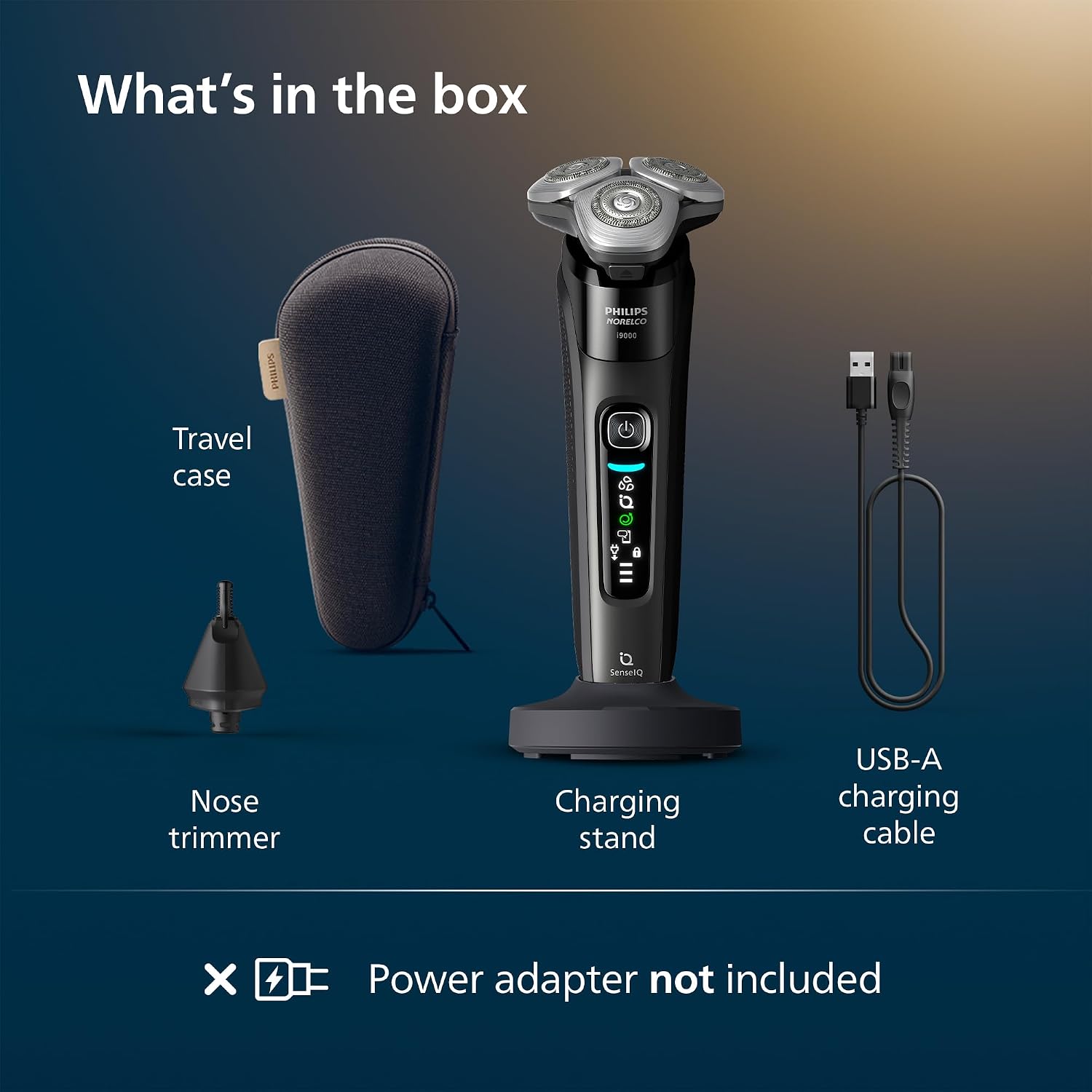 Philips Norelco Shaver i9000, Wet & Dry Electric Shaver, Ink Black, SenseIQ Technology, Triple Lift & Cut System, 360 Rotating Dual SteelPrecision Precision Blades, Nose Trimmer, Model X9000/90
