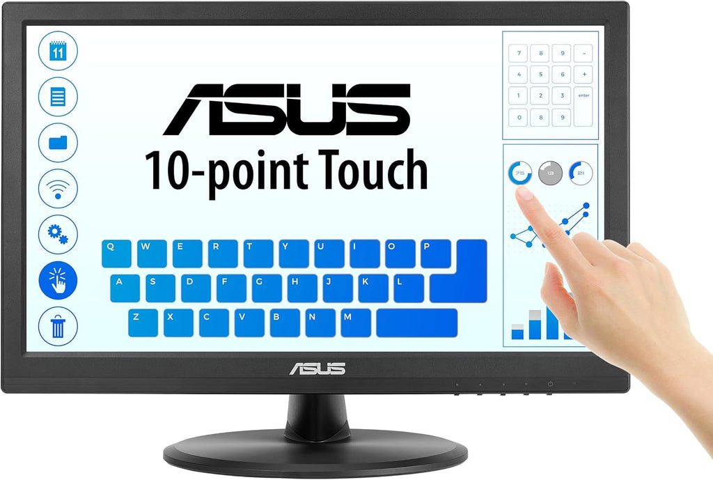 ASUS 15.6' 1080P Touch Monitor (VT169HE) - Full HD, 10-Point Touchscreen, IPS, Wide Viewing Angle, Frameless, Eye Care, Flicker Free, Low Blue Light, HDMI, Windows 11 Compliance, VESA Mountable