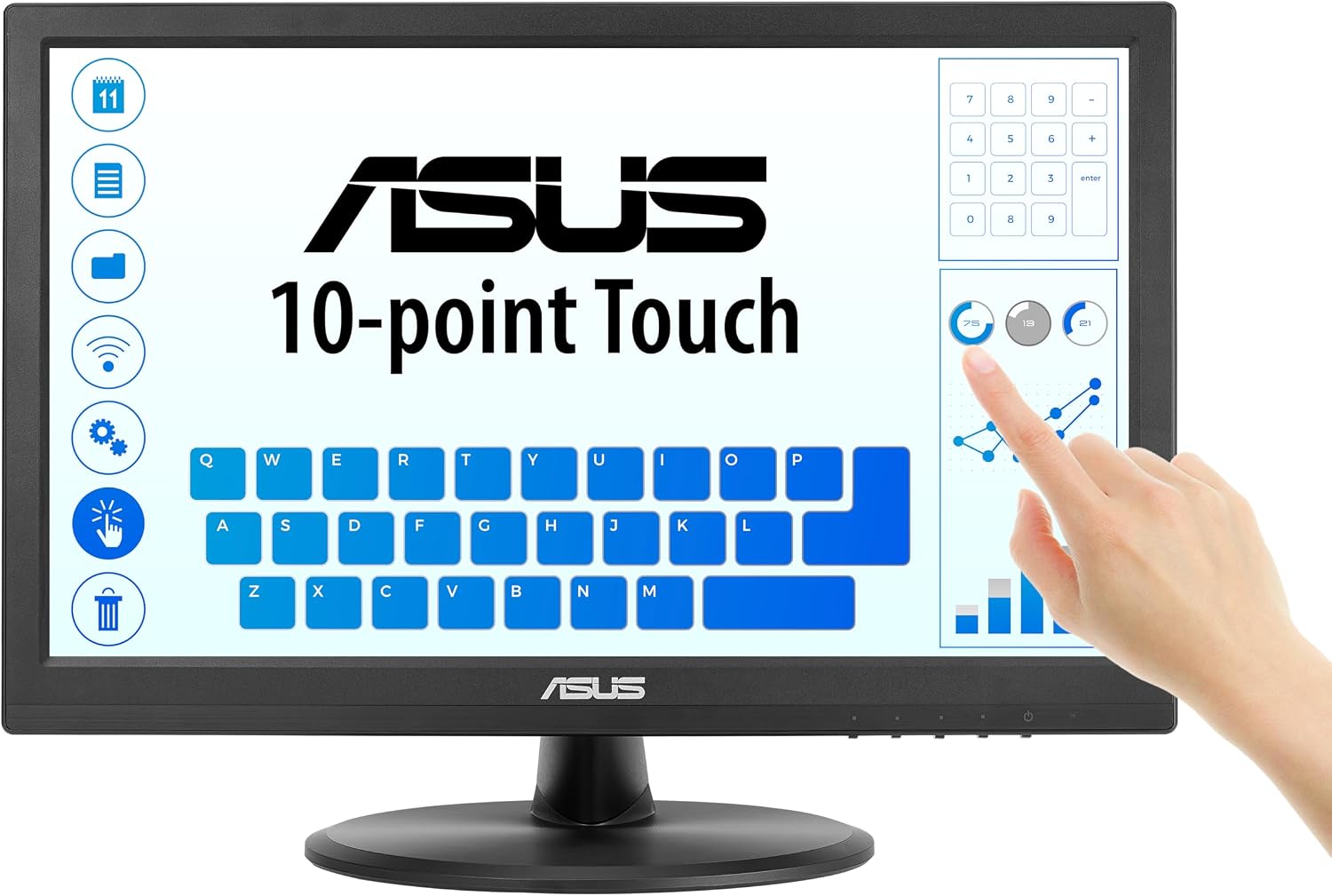 ASUS 15.6' 1080P Touch Monitor (VT169HE) - Full HD, 10-Point Touchscreen, IPS, Wide Viewing Angle, Frameless, Eye Care, Flicker Free, Low Blue Light, HDMI, Windows 11 Compliance, VESA Mountable