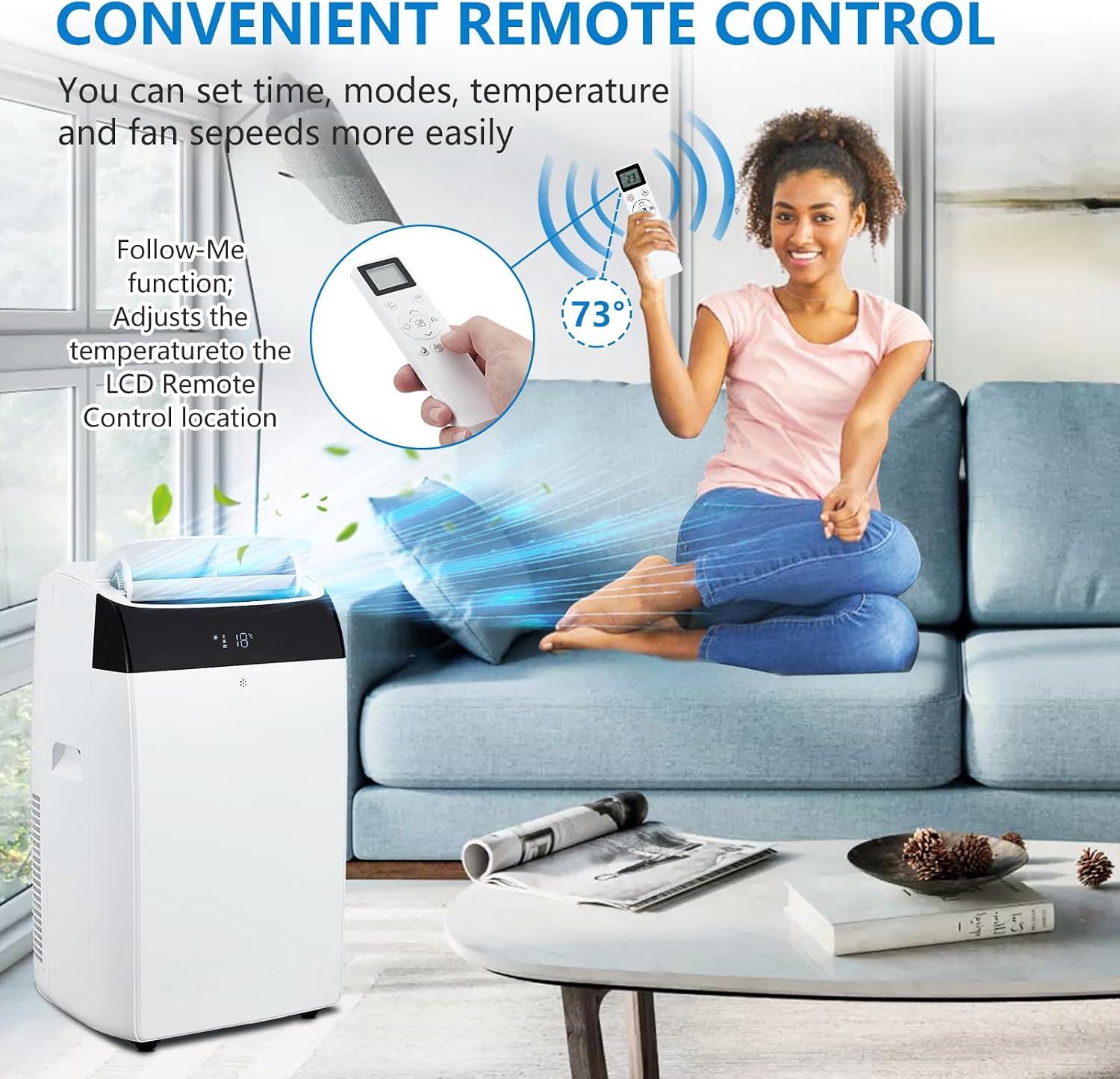 14000BTU Portable Air Conditioners with Remote Control and 24H Timer, KOKEBREN 3 IN 1 Low Noise Portable AC Unit with Dehumidifier and Fan, up to 750Sq. Ft. For Bedroom, Living Room, Office