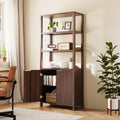 VINGLI Bookcase with Fluted Doors, 71' Wood Storage Cabinet with Adjustable Shelves, 6-Tier Display Cabinet Bookshelf for Study, Living Room, Home Office, Kitchen Pantry, Walnut