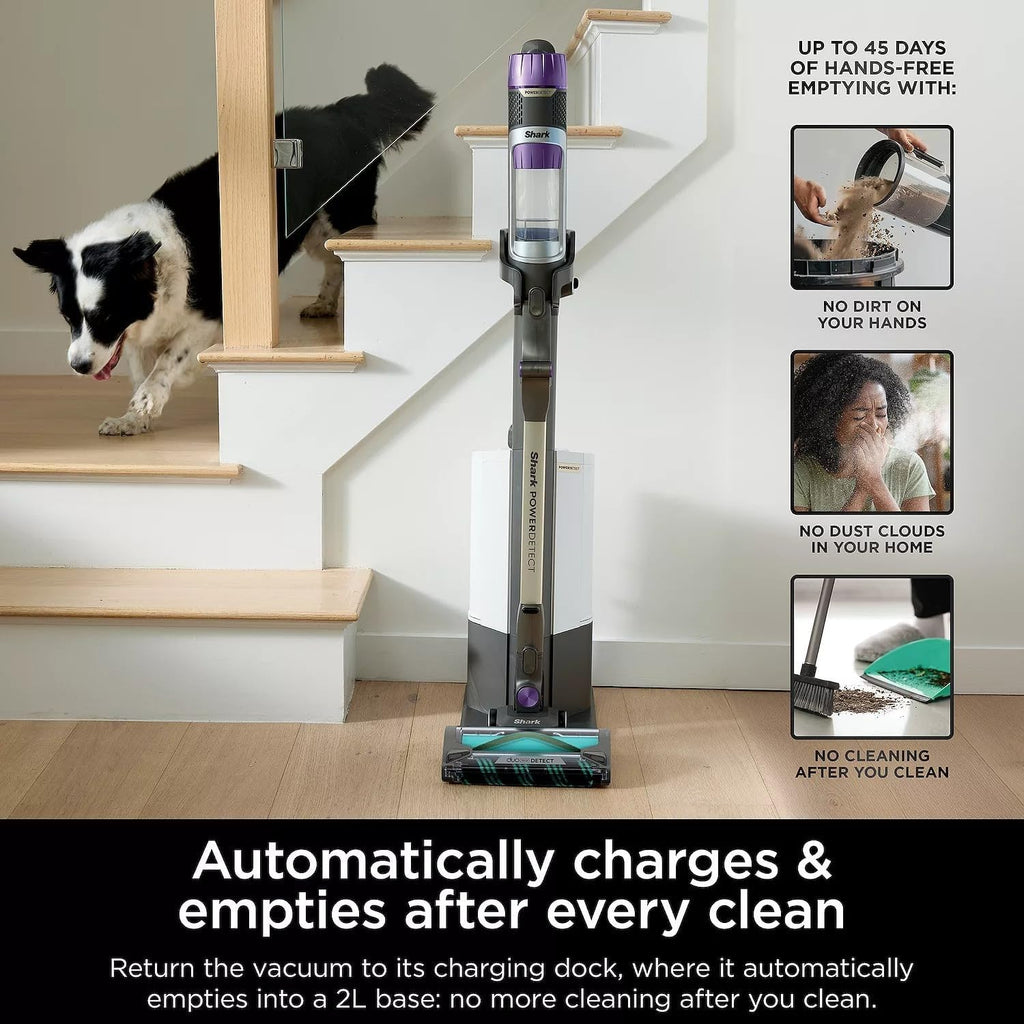Shark Cordless Vacuum Cleaner with HEPA Filter, PowerDetect Clean & Empty, Powerful Suction, Auto-Empty System, Pet Hair Pickup, Carpets & Hardfloor, Gold (Renewed)