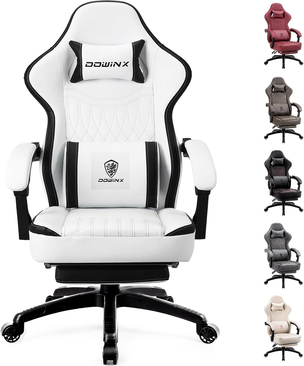 Dowinx Gaming Chair Breathable PU Leather Gamer Chair with Footrest Massage Lumbar Support, Big and Tall Ergonomic Reclining Computer Chair with Pocket Spring Cushion for Adults Teens (Black&White)