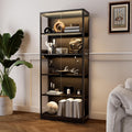 Glass Display Cabinet, 5-Tier Curio Cabinet with Glass Doors, Dimming LED Lights & Motion Sensor, for Collectible Figures, Living Room, Bedroom, or Office (Iron Frame Black)