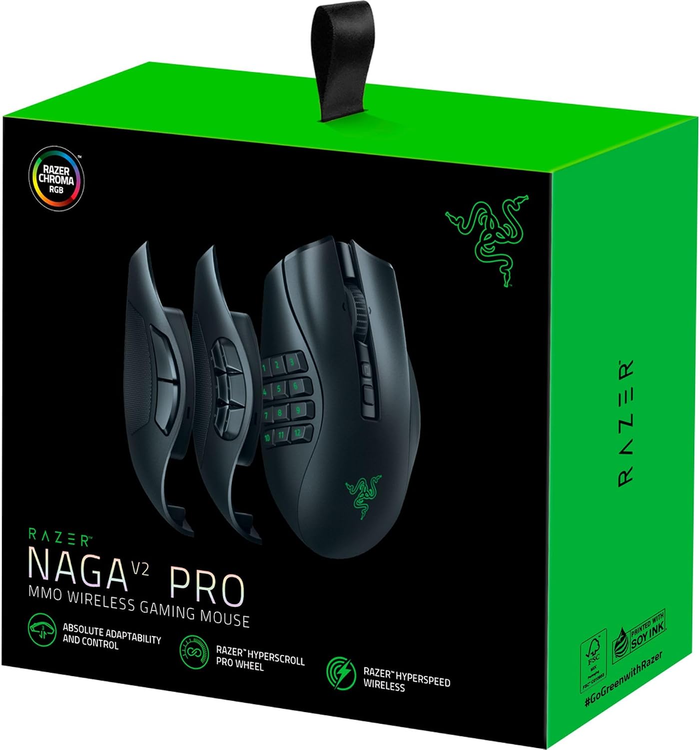 Razer Naga V2 Pro Wireless MMO Gaming Mouse: 19+1 Programmable Buttons w/Swappable Side Plates - HyperScroll Pro Wheel - Focus 30K Optical Sensor - Mouse Switches Gen-3-300 Hr Battery