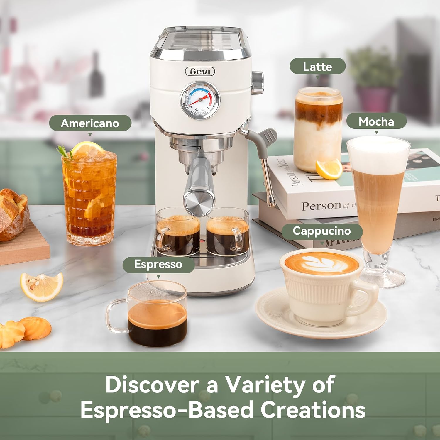 Gevi 20 Bar Espresso Coffee Machine with Burr Grinder Set | 35 Precise Grind Settings | Milk Frother for Latte Cappuccino | Professional Home Barista Kit | Gift for Coffee Lovers