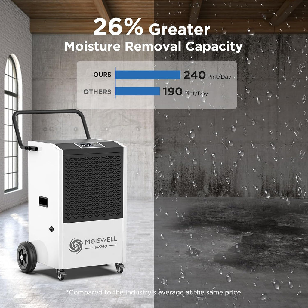 240 Pints Commercial Dehumidifier with Pump and Drain Hose for Basements and Large Spaces up to 8,500 Sq Ft, 5-Year Warranty