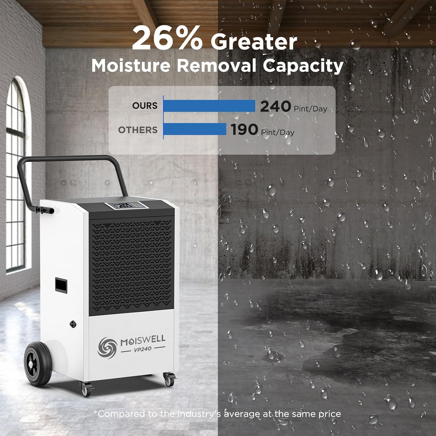240 Pints Commercial Dehumidifier with Pump and Drain Hose for Basements and Large Spaces up to 8,500 Sq Ft, 5-Year Warranty