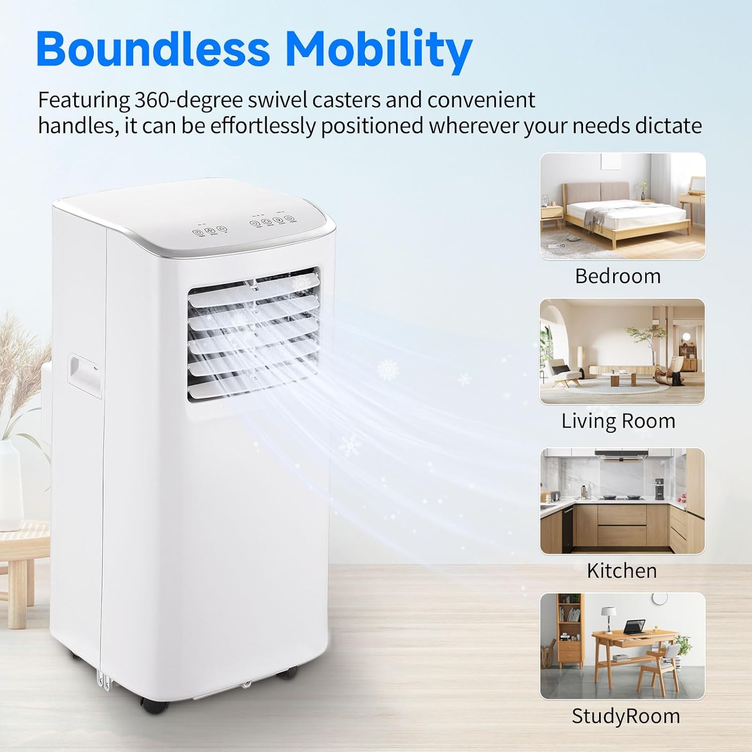 8500 BTU Portable Air Conditioner with Remote Control - 3-in-1 AC Unit Cools 450 Sq.Ft, Fan & Dehumidifier, Includes Installation Kit, Sleep Mode, for Bedroom, Office, Studio