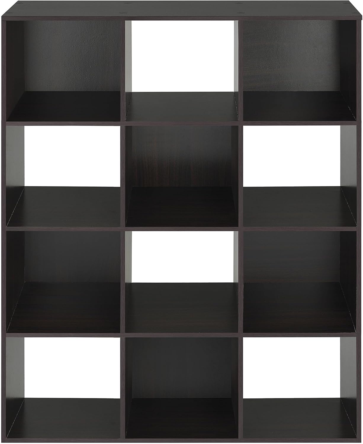 Whitmor 12 Cube Bookcase, 4 Tier Stackable MDF Bookself, Open Storage Display Organizer, Storage Cabinet for Living Room, Bedroom, Home, Office, 35.1' L x 11.7' W x 47.5' H, Espresso