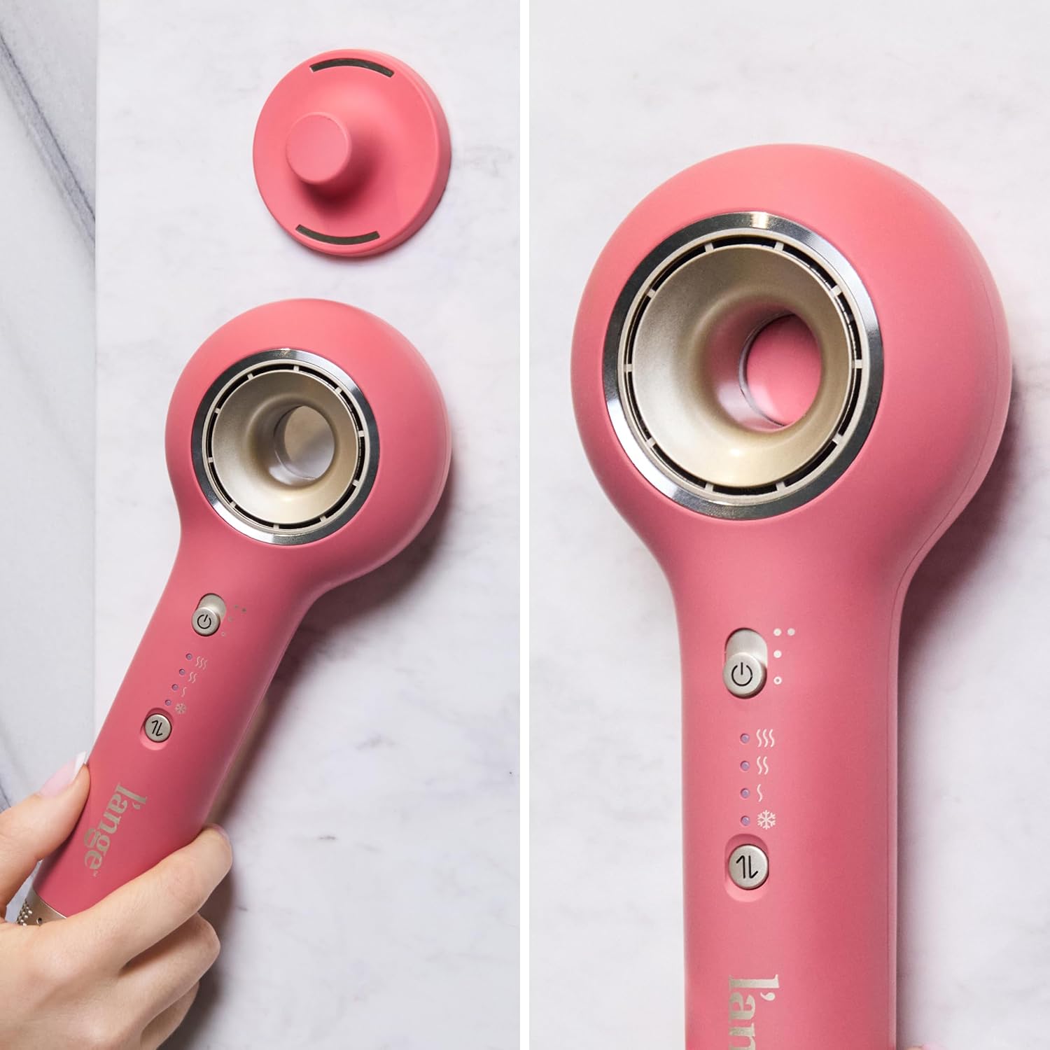 L'ANGE HAIR Axia HaloRing Ionic Hair Dryer | High Speed Professional Blow Dryer for Smooth, Frizz-Free Styles | Lightweight Brushless Motor with Concentrator & Wall Mount | 4 Heat Settings | Rose Gold