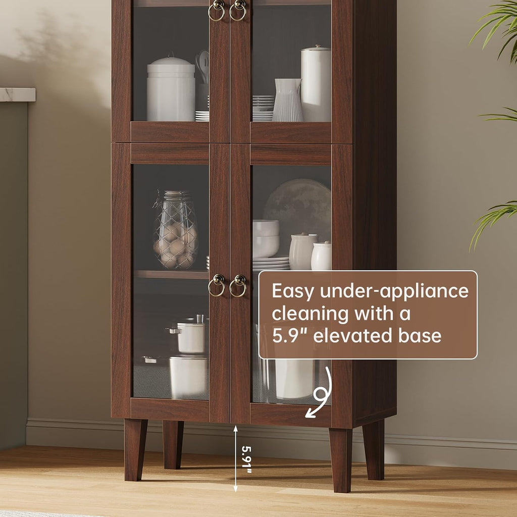71' Tall Arched Cabinet with Acrylic Door, Modern Curio Arched Bookcase, Display Cabinet Organizer, Kitchen Pantry with Top-Opening Storage Container for Living Dining Room, Brown