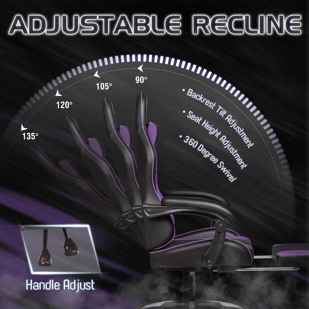Homall Gaming Chair, Video Game Chair with Footrest and Massage Lumbar Support, Ergonomic Computer Chair Height Adjustable with Swivel Seat and Headrest (Purple)