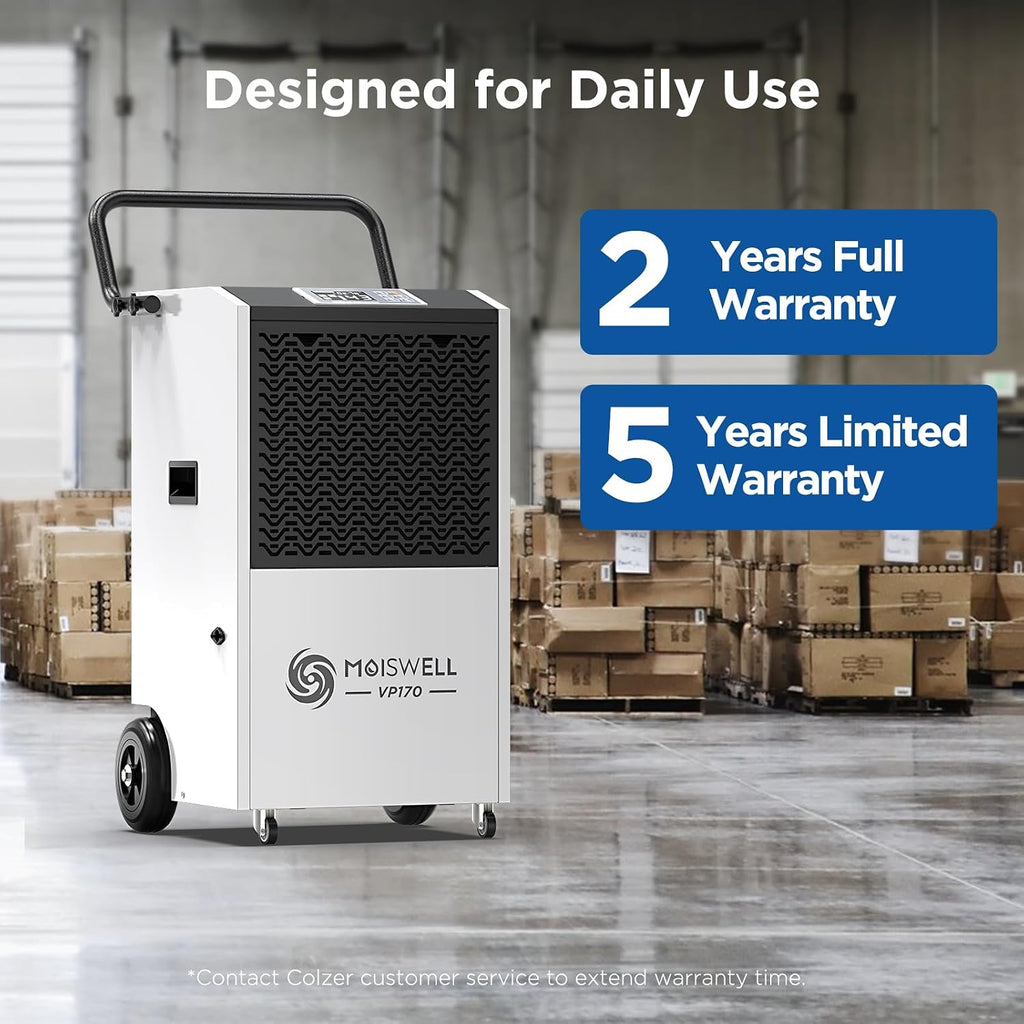 170 Pints Commercial Dehumidifier with Pump, 7,500 Sq.Ft Coverage, Portable with Wheels for Water Damage Restoration, Basement, Garage