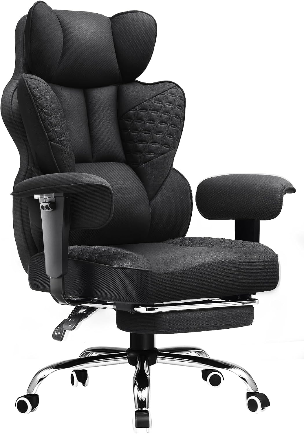 COMHOMA Big and Tall Office Chair Heavy Duty Wide Ergonomic Fabric Deluxe Embossing Designed Gaming Chair with Foot Rest,150°Reclining Adjustable Armrests Pocket Spring Back Support and Pillow