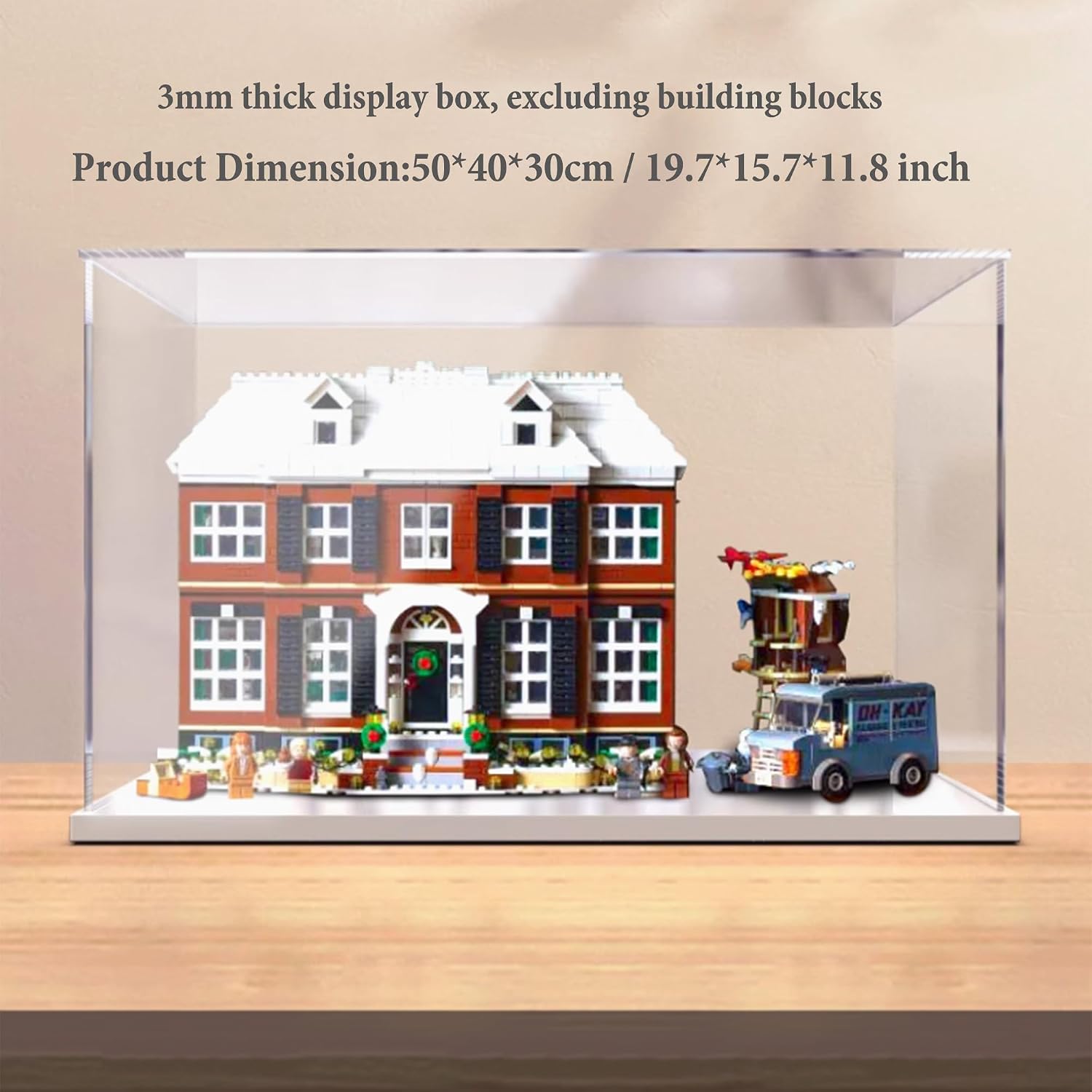 Acrylic Display Case for Lego 21330 Home Alone Building Set,Clear Display Case, Dust-Proof Display Case Compatible with Lego 21330 (Only Display Case) (White Base)