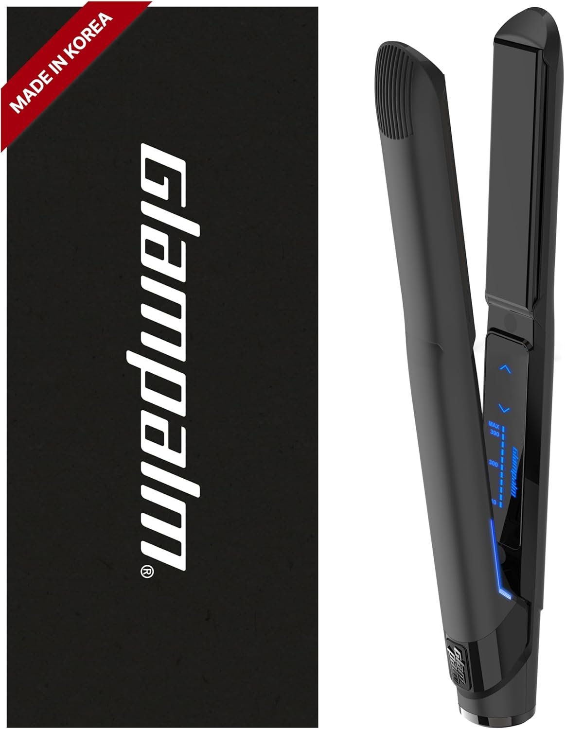 GLAMPALM GlamMuse 1' | All-Ceramic Flat Iron Infused with Vita-C, Salon Results with Less Heat Damage, Trusted by K-Pop Hair Stylists, Dual Voltage Hair Straightener, Silk Press | GP201T