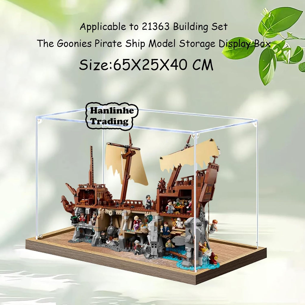 Acrylic Display Case for Lego 21363 The Goonies Pirate Ship Building Set– Dustproof Display Box, Display Box Compatible with Lego 21363-Only Display case (2mm Wooden Base)