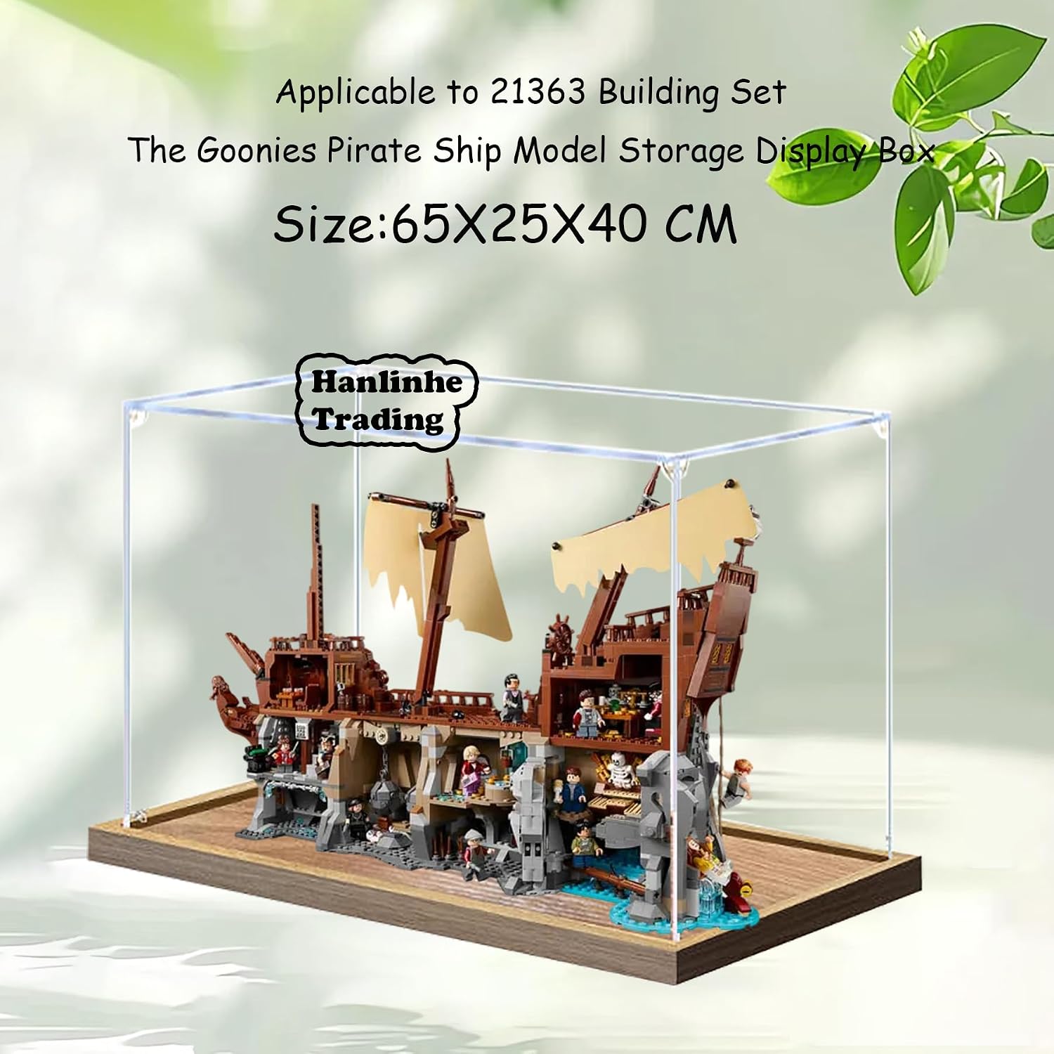 Acrylic Display Case for Lego 21363 The Goonies Pirate Ship Building Set– Dustproof Display Box, Display Box Compatible with Lego 21363-Only Display case (3mm Wooden Base)