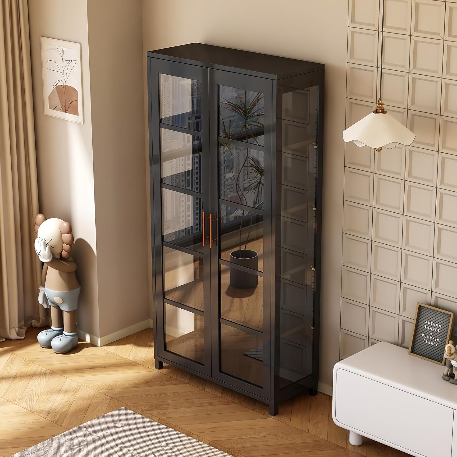 5 Tier Glass Display Case, Display Cabinet with Glass Door, 67'Transparent Curio Case, Organizers Rack & Display Shelf, Kids Bookcase for Bedroom, Office, Playroom, Living Room.
