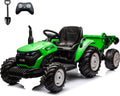 sopbost 24V 10Ah Ride On Toy for Big Kids 6+ 2WD Ride On Tractor with Electric Trailer, Remote Control, Extra Large EVA Wheels, 200 Lbs Load Capacity, Rear Suspension - Green