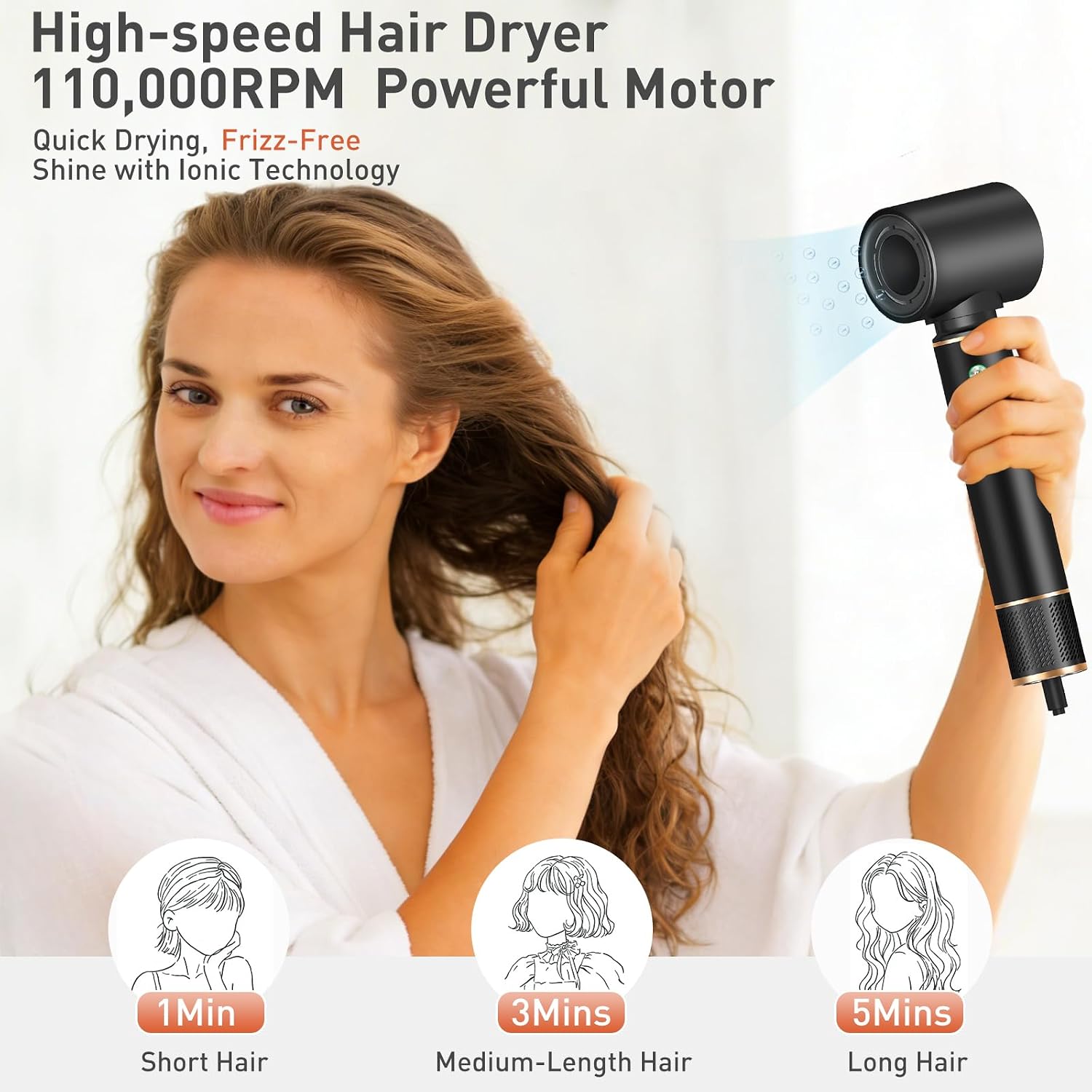 TANSHINE 5 in 1 Professional Hair Dryer Brush & Multi-Styler with 110,000 RPM,Ionic Powerful Blow Dryer Brush Set for Curling,Straightening,Volumizing,Fast Drying,Auto Wrap Curls Hot Air Styler,Black