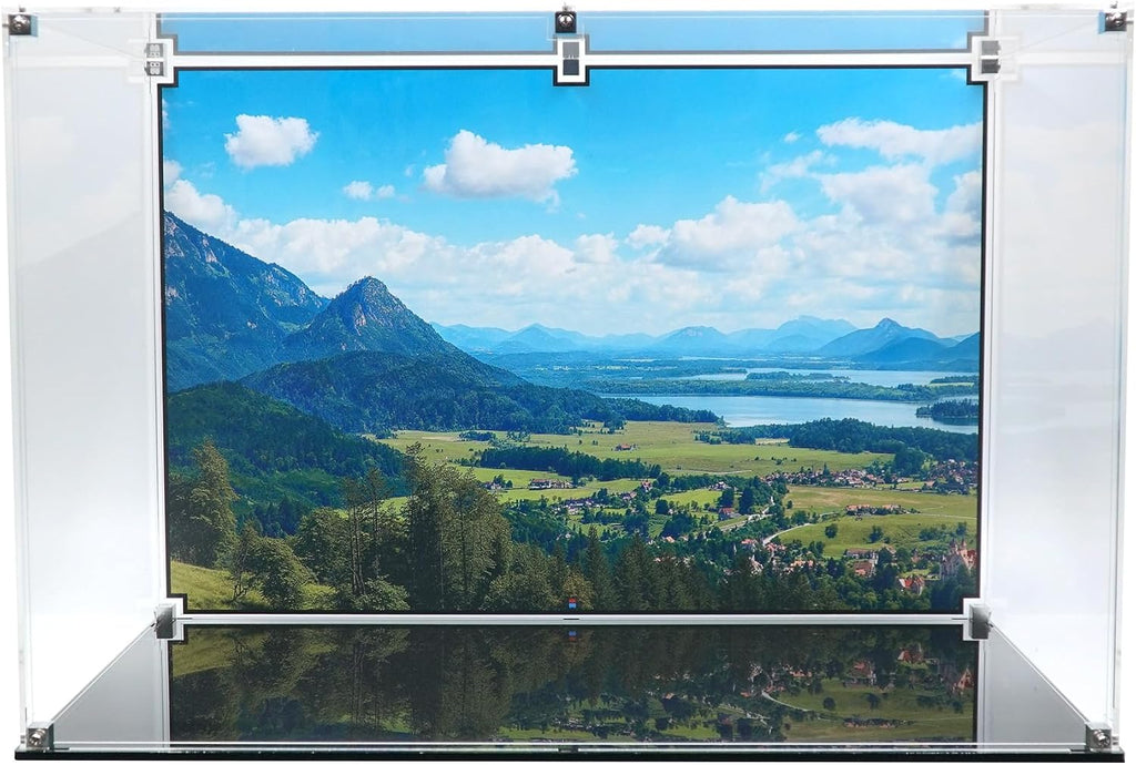 Display Case Compatible with Lego Set 21063 Neuschwanstein Castle - Premium Acrylic Showcase with Background - Set not Included