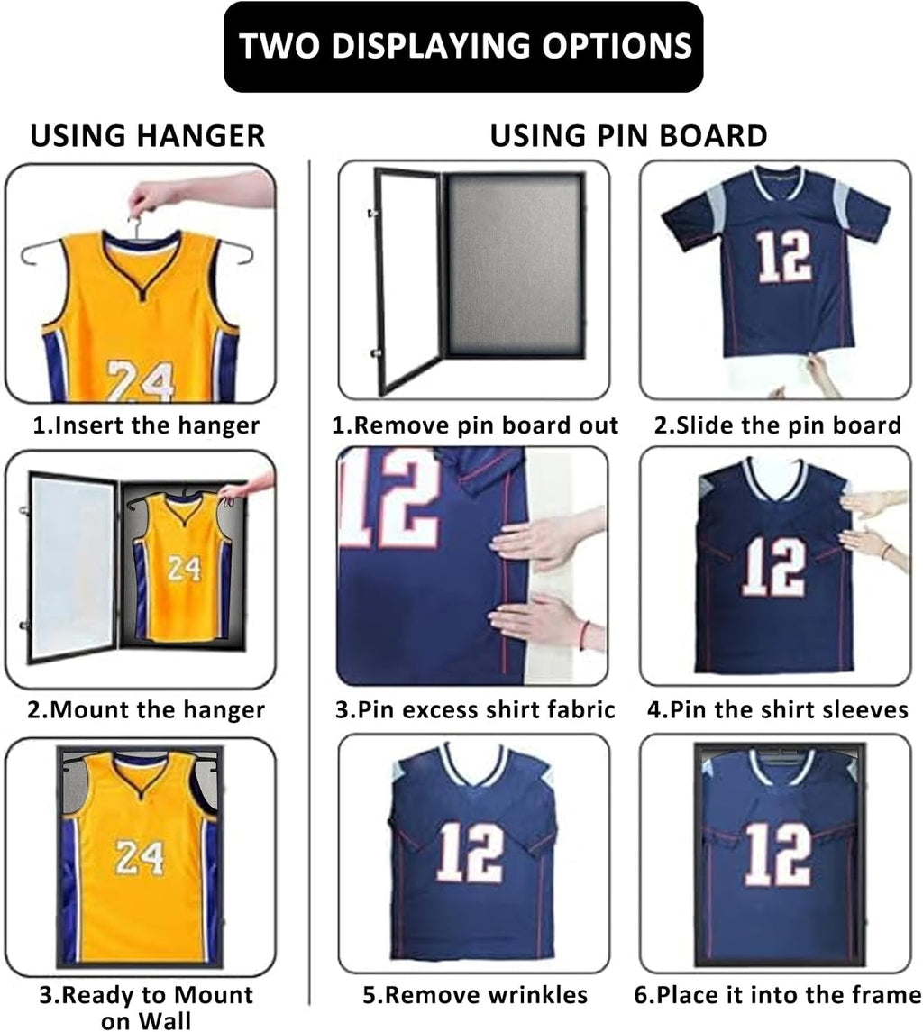 Large Jersey Frame Display Case, 26x37 Lockable Shadow Box Sports Jersey Frame with UV Protection Acrylic and Metal Hanger for Baseball Basketball Football Soccer Hockey XXL Shirt, Linen Black