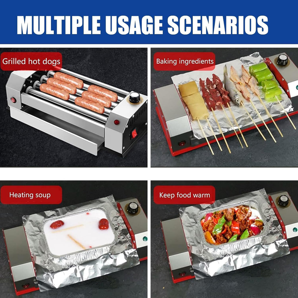 Hot Dog Roller, 4 Rollers 8 Hot Dogs Capacity 600W Stainless Sausage Grill Cooker Machine with 0-250℃ Control Knob Automatic Electric Contact Grills Separate Oil Pan