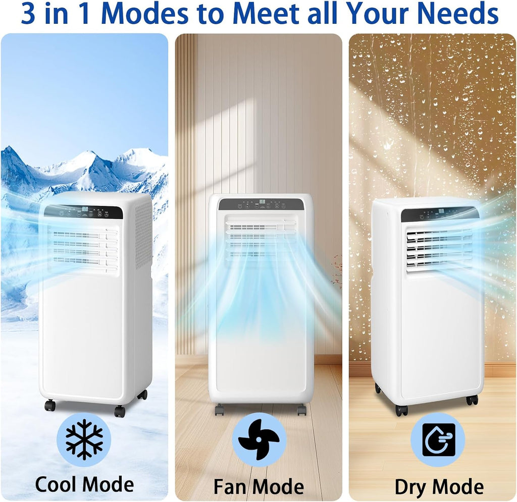 10000 BTU Portable Air Conditioner, Quiet 3-in-1 AC Unit for Room Up to 450 Sq.Ft with Dehumidifier, Fan, Cooling, Remote Control & 24H Timer, Compact Design for Bedroom, Apartment, Office
