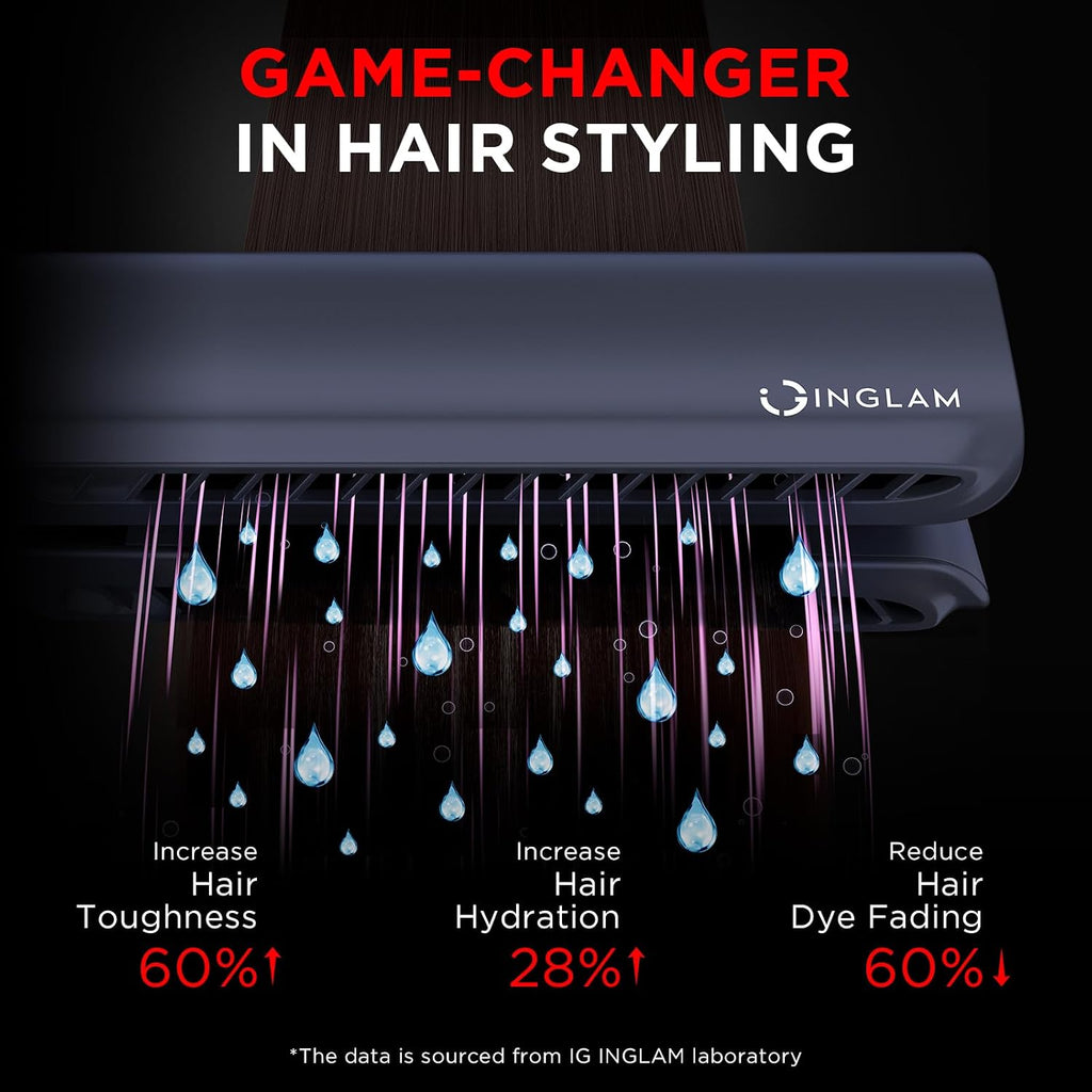 IG INGLAM Air Straight, Style from Wet Hair, 200M Ionic Hair Dryer Straightener for Medium Long Length(14'-30'), Straightener and Dryer 2 in 1, Fast Drying and Straightening in One Step, Dark Blue